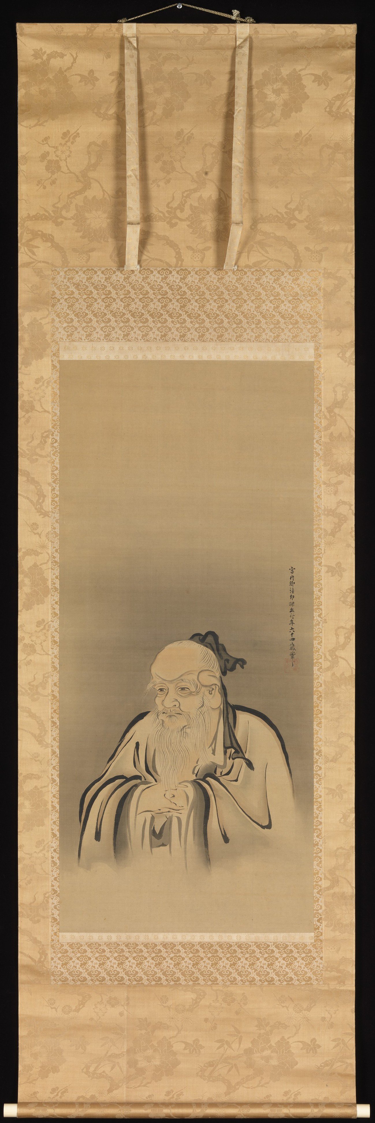The Origins of Tea Portrait of Emperor Shennong, the Divine Farmer credited with discovering tea, ink painting on silk scroll